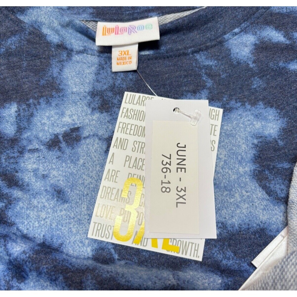 LuLaRoe Womens‎ Top Size 3XL June Ruffle Hem Rayon Blend Dark Blue Tie Dye NWT - Picture 4 of 4
